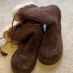 UGG Brown Suede Boots with Knit Detail